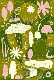 illustration by Lucy Scott with pinks and greens and nature imagery