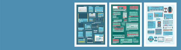 illustrated synthezier music gear art prints and posters