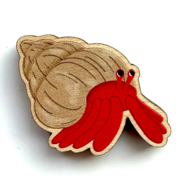 Hermit Crab Wooden Pin Badge
