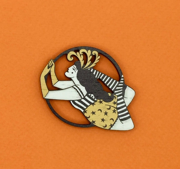 Circus Aerialist Wooden Pin Brooch by Su Owen