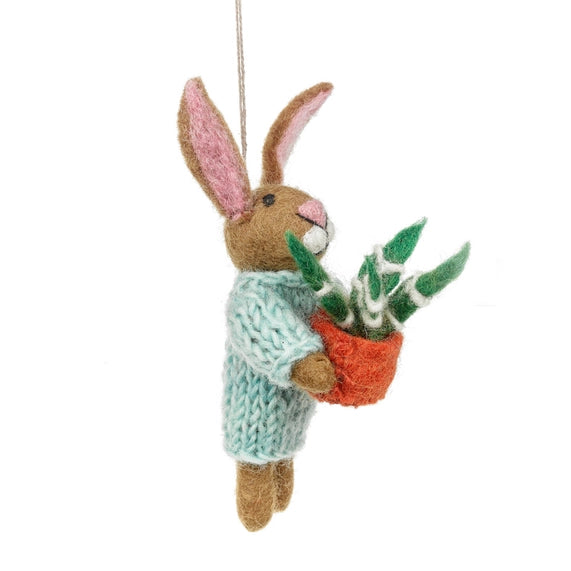 Benjamin the Bunny with Houseplant Hanging Felt Decoration