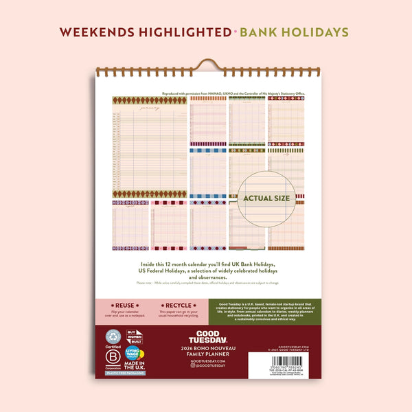 2026 Boho Nouveau A3 Family Planner Calendar