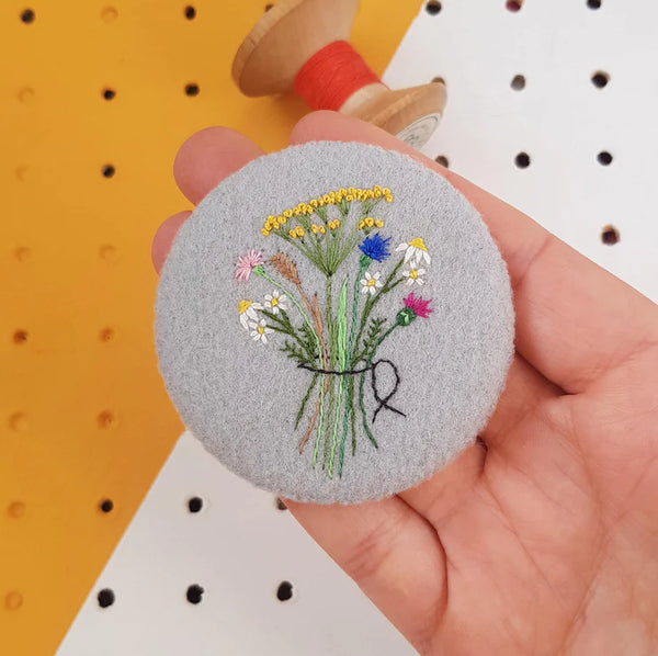 Grey Wild Bouquet Embroidered Felt Badge