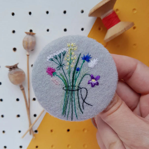 Grey Wild Bouquet Embroidered Felt Badge by Amy Panda