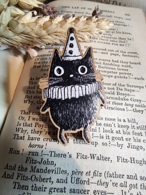 Simon the Clown Cat Wooden Pin