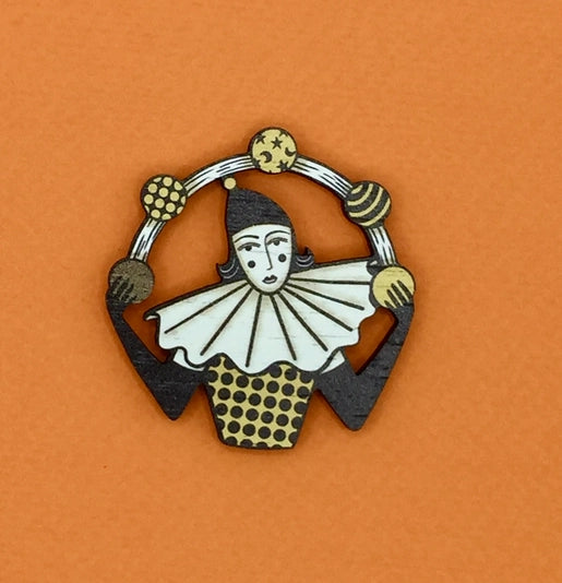 Circus Juggler Wooden Pin Brooch by Su Owen