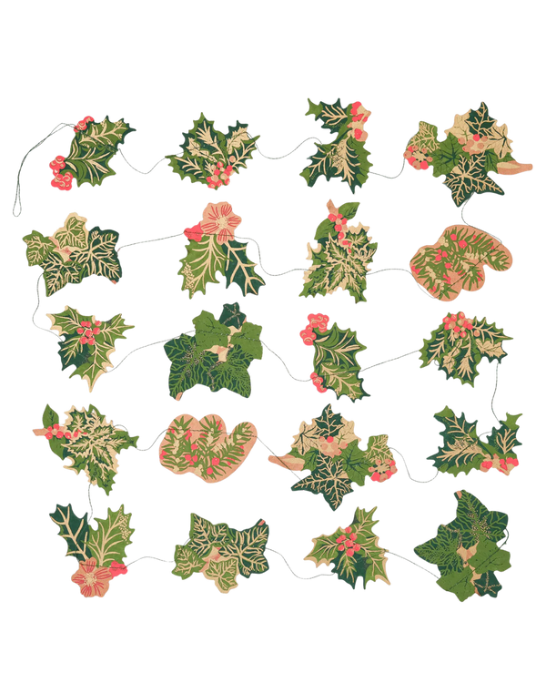 Holly and Ivy Screenprinted Paper Garland