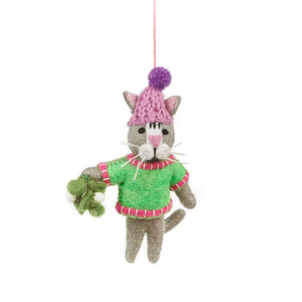 Mistletoe Meows Christmas Cat Felt Decoration