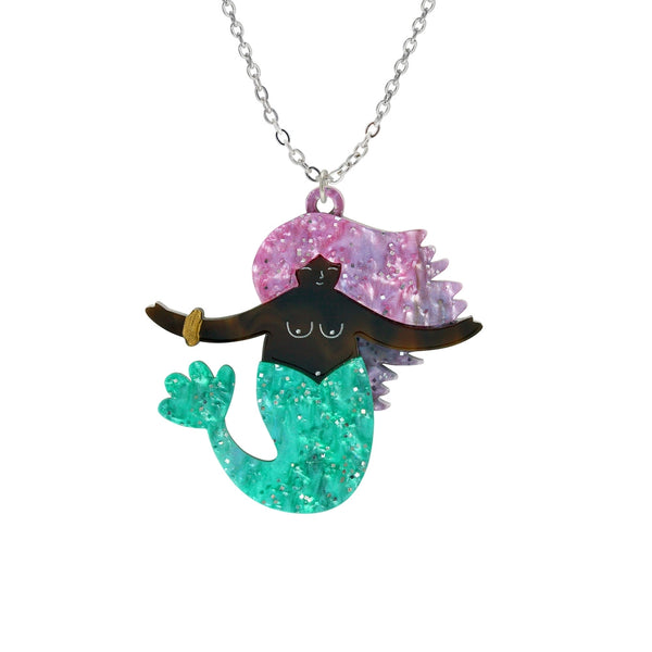 Nudie Mermaid Pendant Necklace (Black & Lilac)