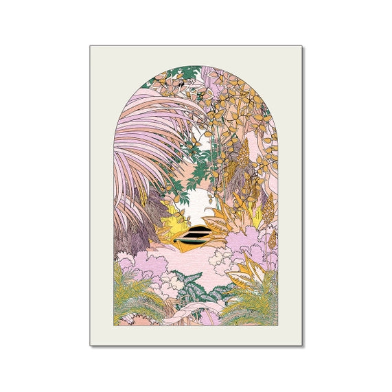On the river by OMG Kitty - beautifully illustrated botanical print perfectly captures the boho retro aesthetic with a minimal pastel colour palette. 