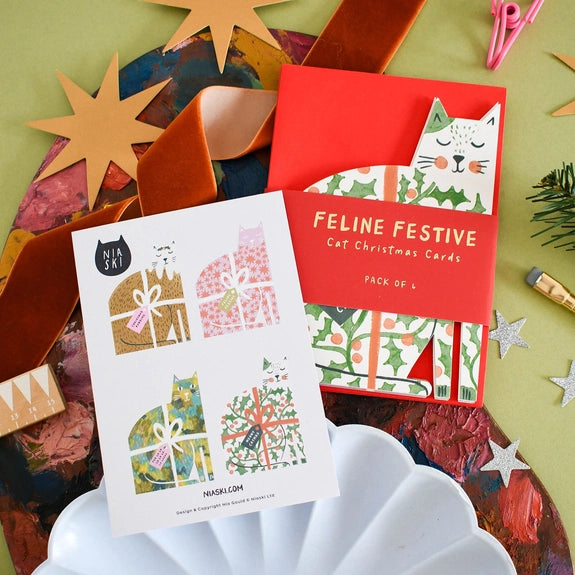 Feline Festive Cat Christmas Cards - 4 Pack