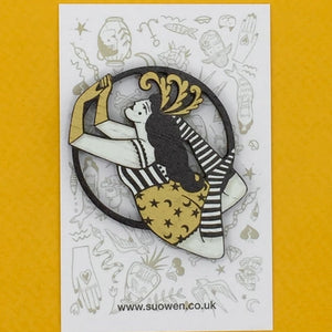 Circus Aerialist Wooden Pin Brooch by Su Owen