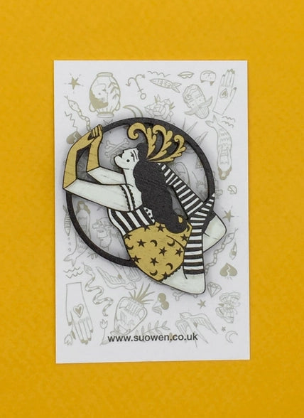 Circus Aerialist Wooden Pin Brooch by Su Owen