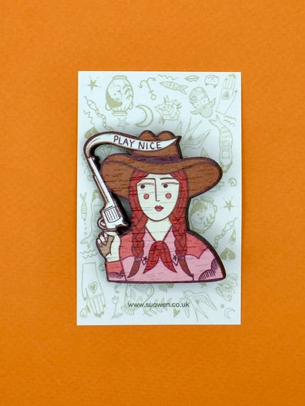 Cowgirl Pin Brooch by Su Owen
