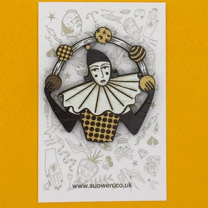 Circus Juggler Wooden Pin Brooch by Su Owen