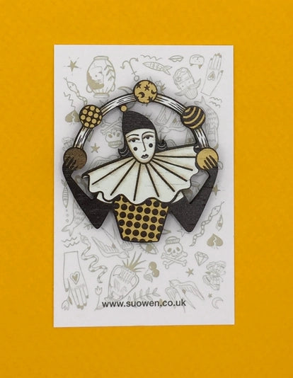 Circus Juggler Wooden Pin Brooch by Su Owen