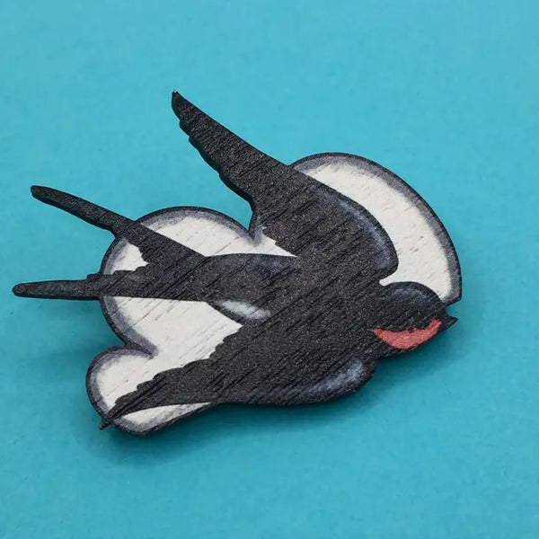 Swallow Wooden Pin Brooch
