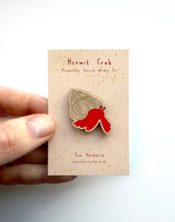 Hermit Crab Wooden Pin Badge