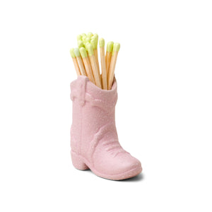 Cute pink cowboy boot match holder with green tipped matches 