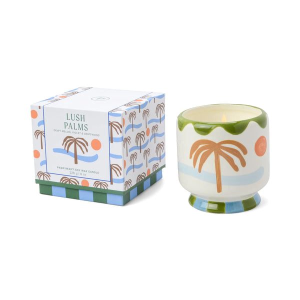 A Dopo Lush Palms Ceramic Candle - Dewy Melon, Violet & Driftwood