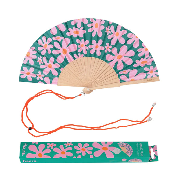 Pink and Green Flower Hand Fan