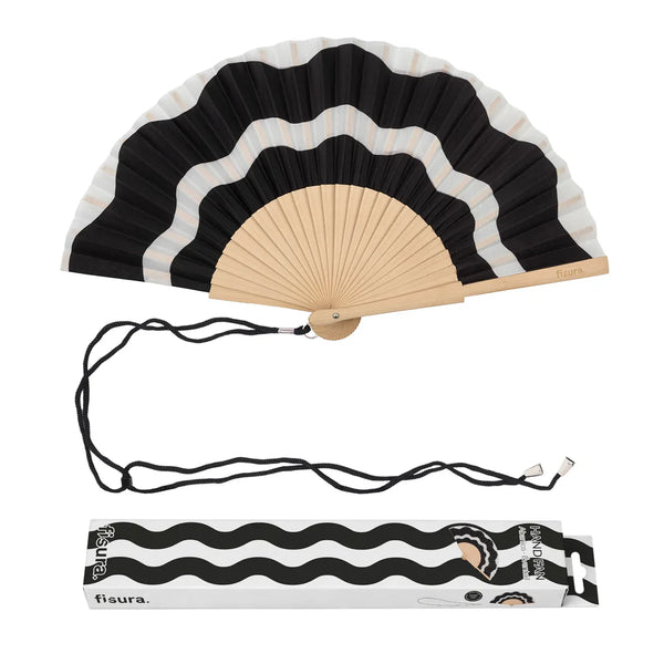 Black and White Waves Hand Fan