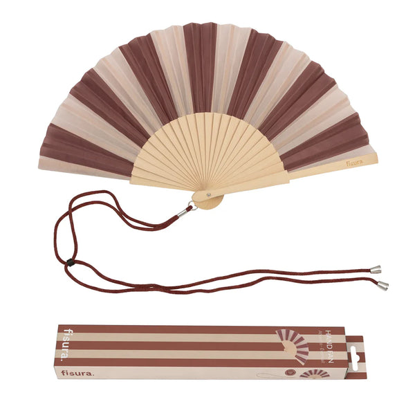 Brown and Beige Stripe Hand Fan
