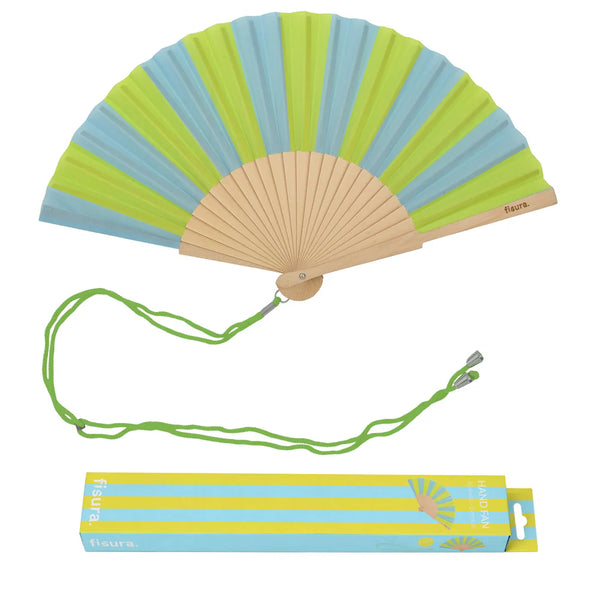 Lime Green and Blue Stripe Hand Fan