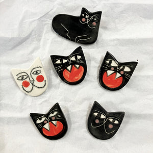 Cat Head Brooches by Anna Soba