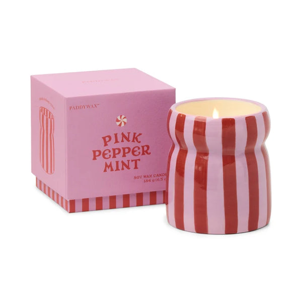Striped Ceramic Candle - Pink Peppermint