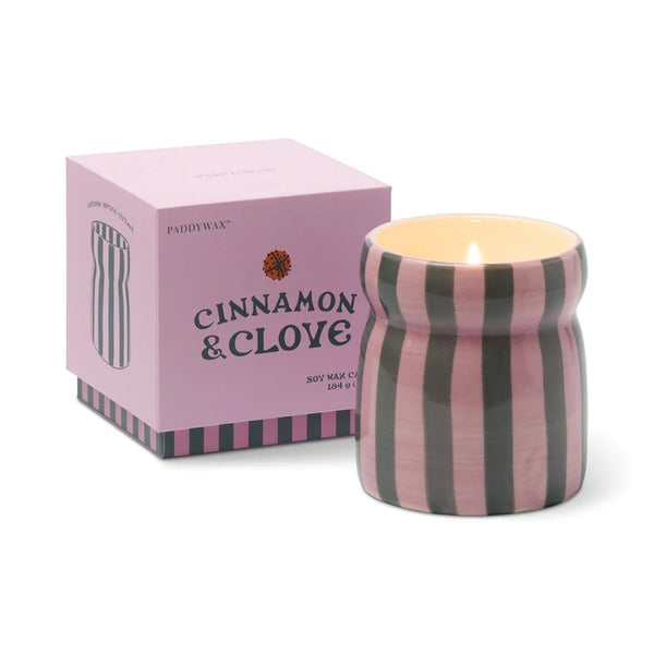 Striped Ceramic Candle - Cinnamon & Clove