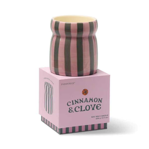 Striped Ceramic Candle - Cinnamon & Clove