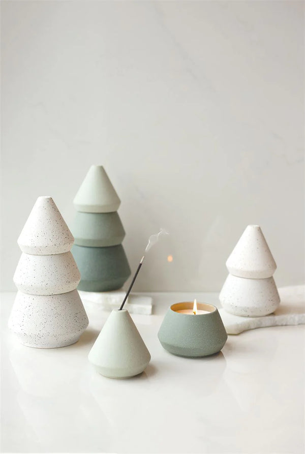 Small Green Tree Candle and Incense Holder Stack