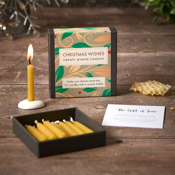 Christmas Wishes - 12 Twenty-Minute Candles and Ceramic Candle Holder