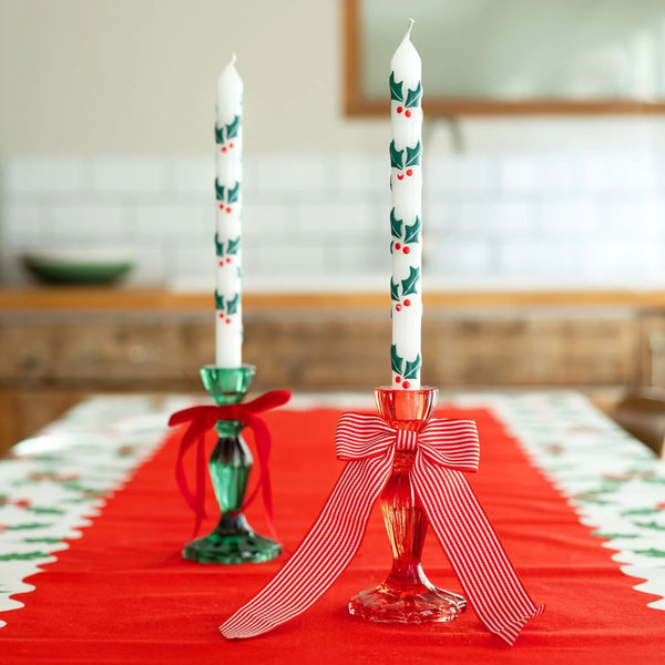 Holly Taper Dinner Candle