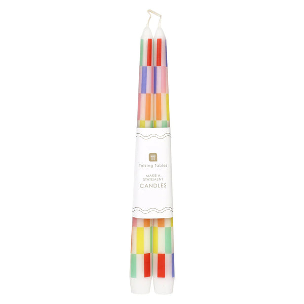 Multi Coloured Check Taper Dinner Candles - 2 Pack by Talking Tables