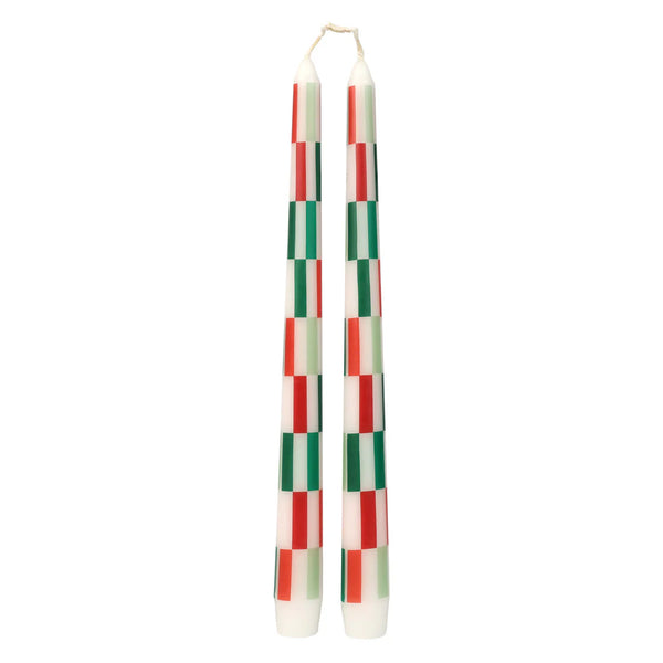 Red & Green Check Dinner Candles - 2 Pack