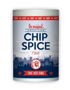 A tub of the hot one original American Chip Spice with paprika and chilli