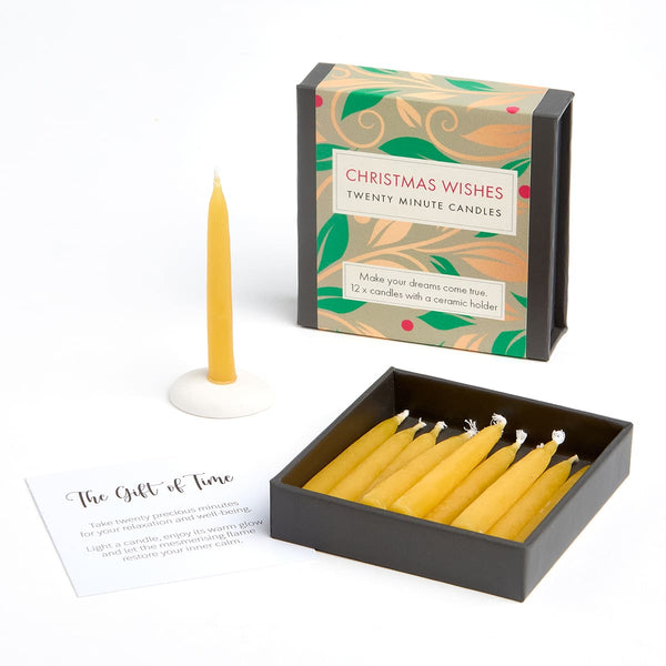 Christmas Wishes - 12 Twenty-Minute Candles and Ceramic Candle Holder
