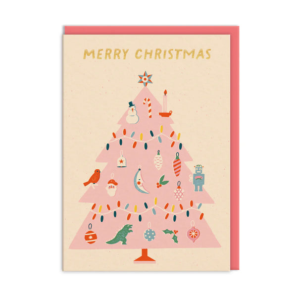 Pink Christmas Tree Card Pack of 6