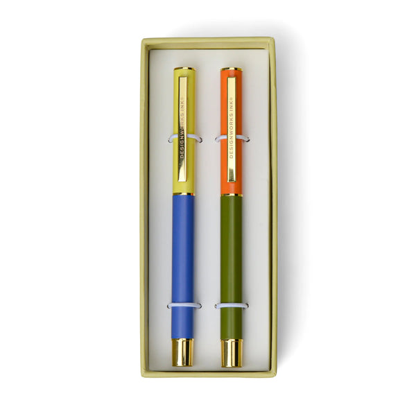 Colourblock Pens Set of 2 - Cobalt and Army Green