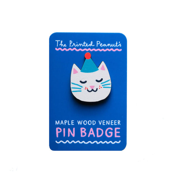 Cat Printed Wooden Pin Badge