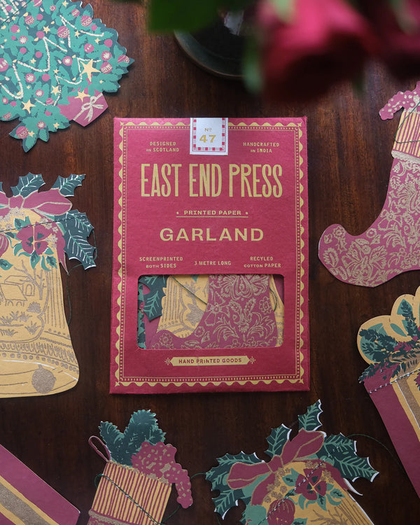 Traditional Christmas Screenprinted Paper Garland