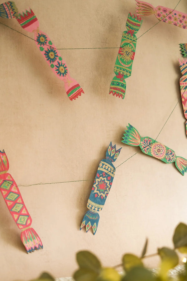 Christmas Crackers Screenprinted Paper Garland