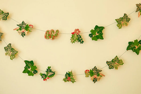 Holly and Ivy Screenprinted Paper Garland