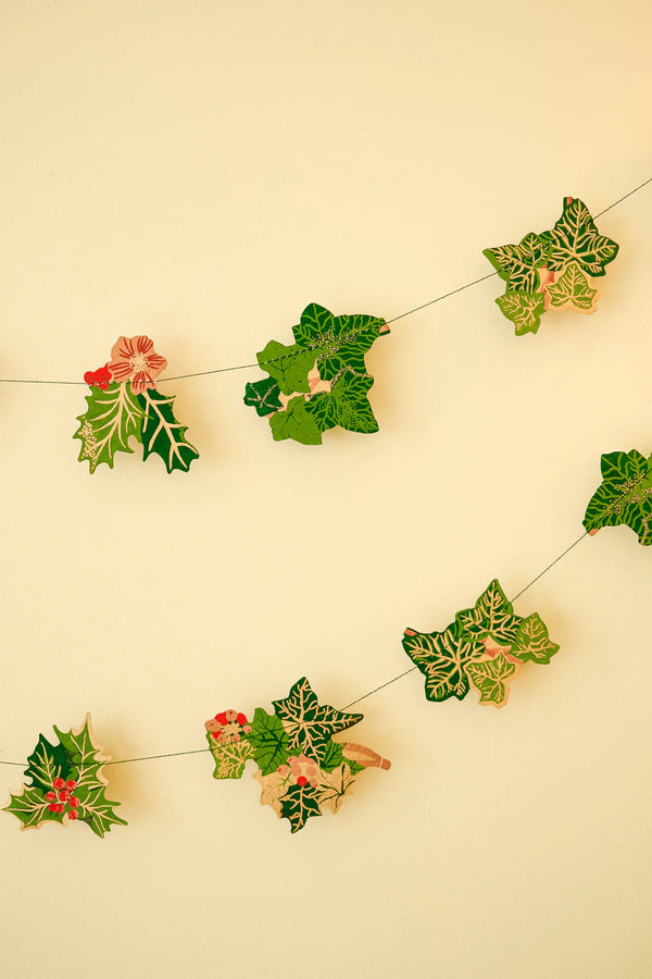 Holly and Ivy Screenprinted Paper Garland