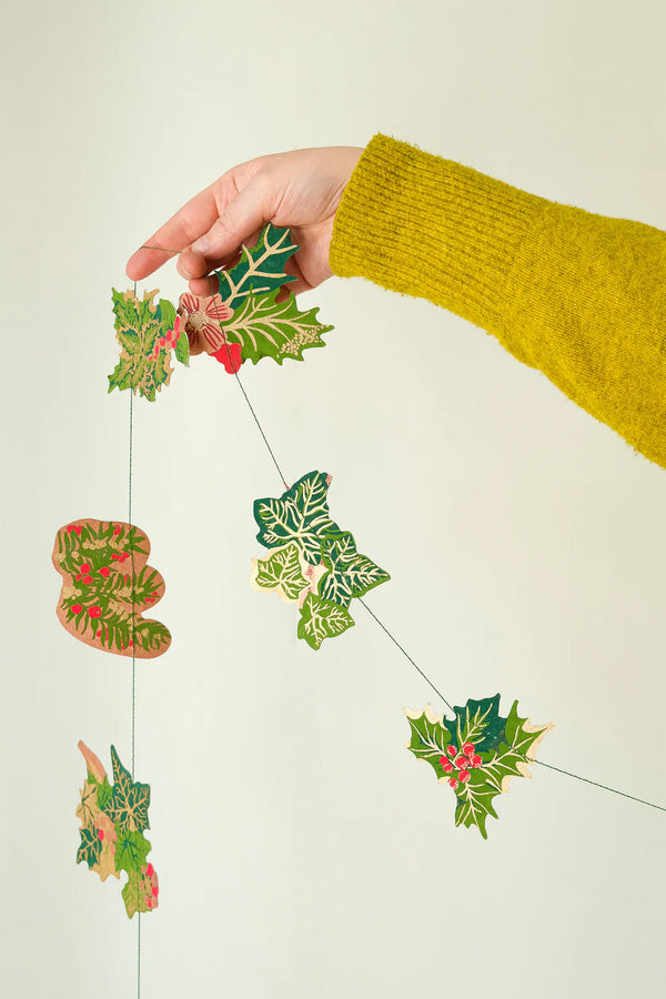 Holly and Ivy Screenprinted Paper Garland