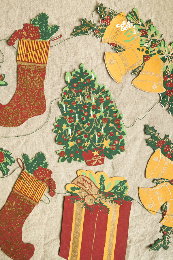 Traditional Christmas Screenprinted Paper Garland