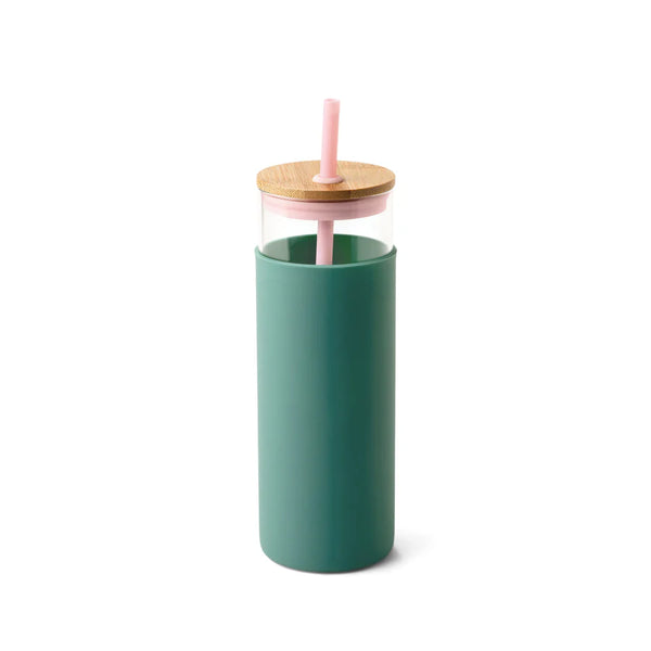 Colourblock Glass Tumbler with Straw