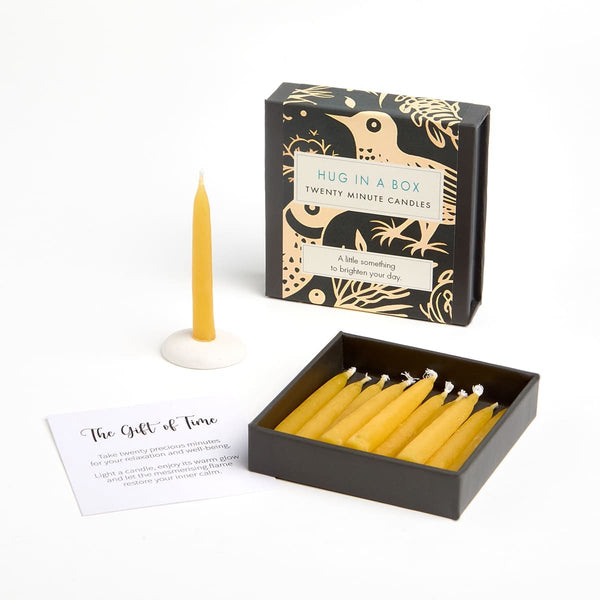 Hug in a Box - 12 Twenty-Minute Candles and Ceramic Candle Holder